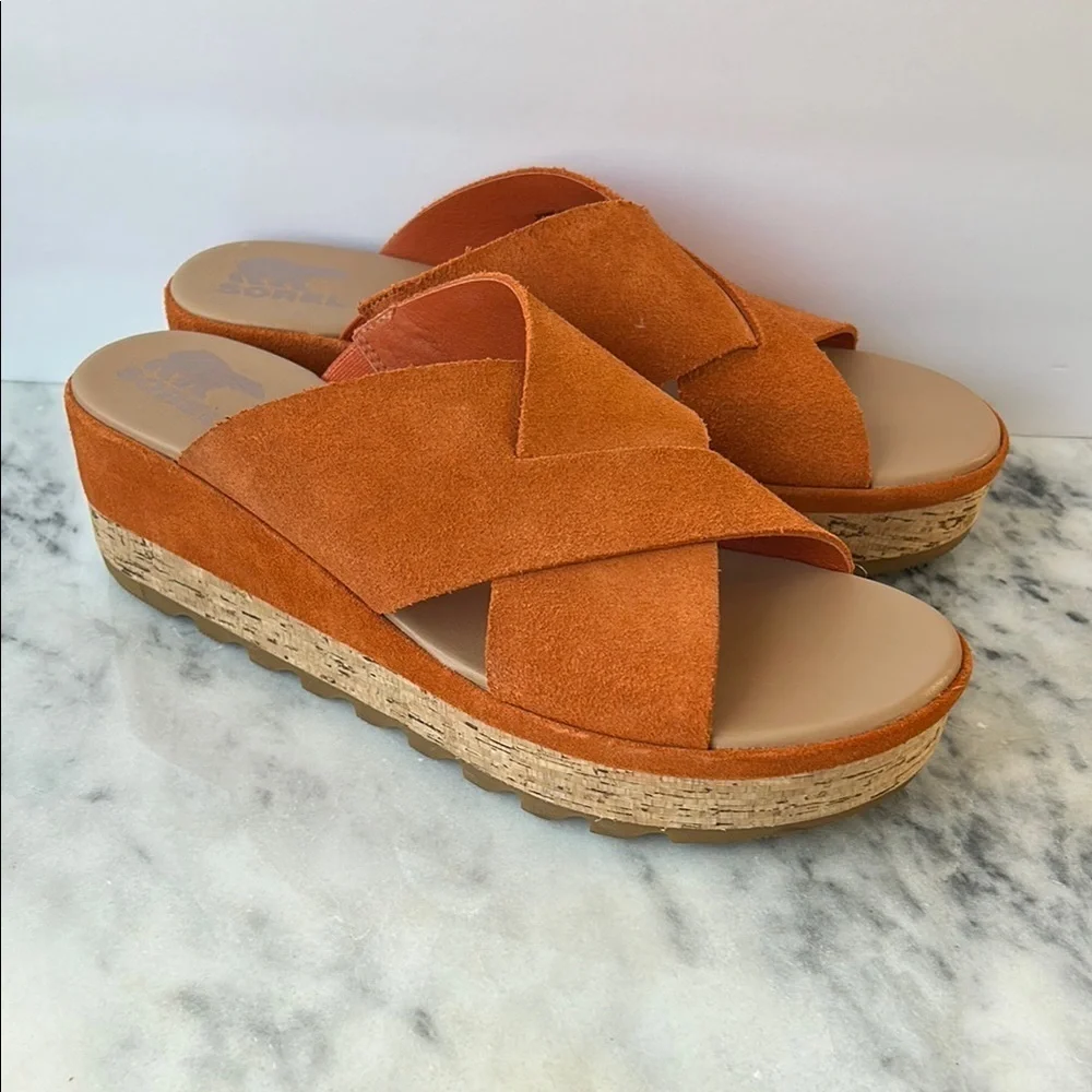 SOREL Sandal Cameron Flatform Mule Suede Orange | 12 - Picture 2 of 5